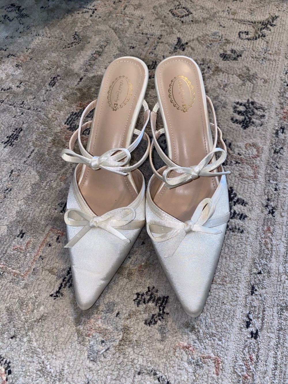 White Bow Strap Slip On Heels